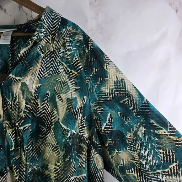 Catherines Shirt Womens 3X 26W 28W Green Blouse Button Up Long Sleeve Top - Picture 9 of 10